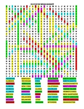 U.S. 50 STATES: 2 FANTASTIC WORD SEARCH PUZZLES and ANSWER ...