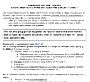 Preview of Fighting for our rights 1960’s and 1970’s-Present day Research Project