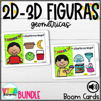 Preview of Figuras y cuerpos geométricos | 2d 3d Shapes Boom Cards™ Bundle in Spanish