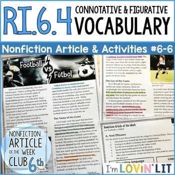 Preview of Figurative & Connotative Vocabulary RI.6.4 | Football vs. Fútbol Article #6-6