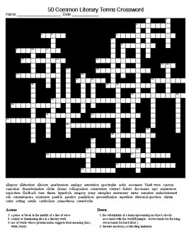Preview of Figurative Lang/Literary Terms (50) Crossword (50) Word Search & KEYs