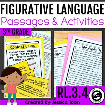 Preview of Figurative Language Worksheets Anchor Charts Task Card RL.3.4 Context Clues