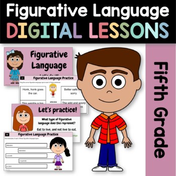 Preview of Figurative Language 5th Grade Interactive Google Slides | Grammar Skills Review