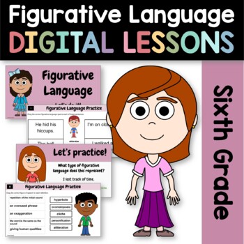 Preview of Figurative Language 6th Grade Interactive Google Slides | Grammar Skills Review