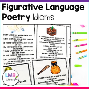Preview of Figurative Language Activities, Idiom Poems with Poetry Comprehension