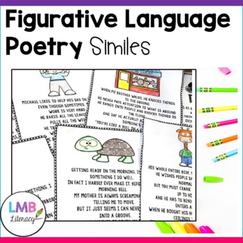 Preview of Figurative Language Activities, Simile Poems with Poetry Comprehension
