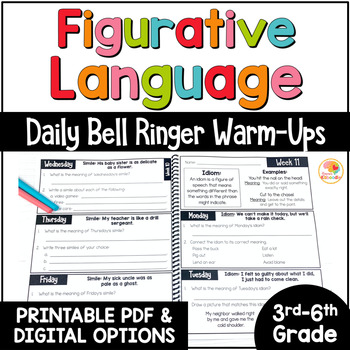 Preview of Figurative Language Bell Ringers: Worksheets, Anchor Charts, and Daily Warm-Ups