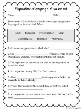 Figurative Language Assessment by Fifth Grade Love | TpT