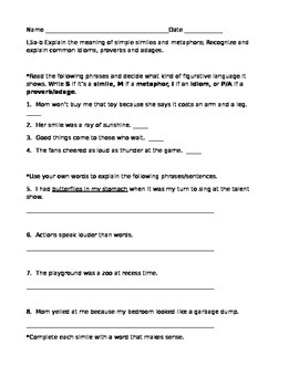 Figurative Language Assessment by 4th Grade Basics | TpT