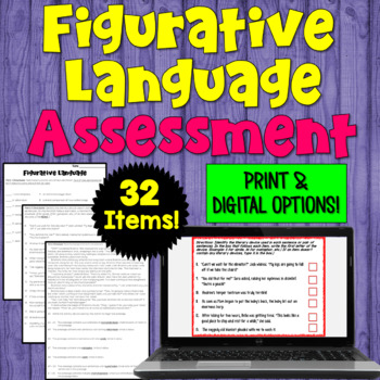 Preview of Figurative Language Assessment or Review Worksheet for 4th, 5th, 6th Grade