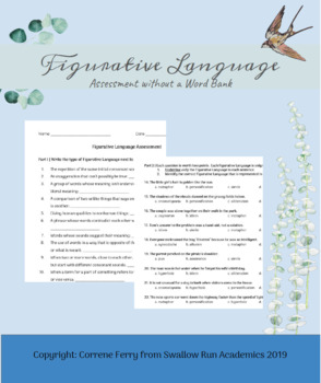 Preview of Figurative Language Assessment without Word Bank