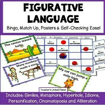 Preview of Figurative Language Games/Activities - Bingo, Match Up, Anchor Charts + Easel!