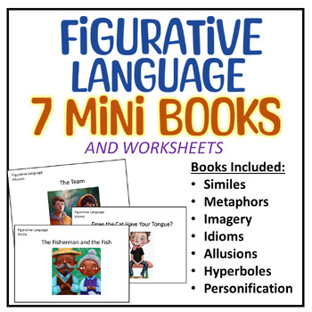 Preview of Figurative Language Books & Worksheets (7 Books) Personification, Idioms & More
