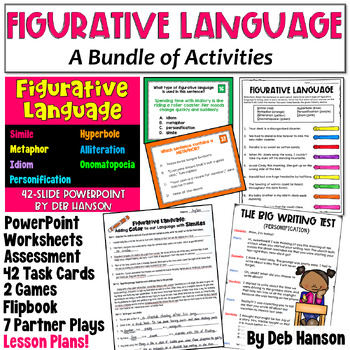Preview of Figurative Language Bundle: Worksheets, Task Cards, Games, Craft Activities