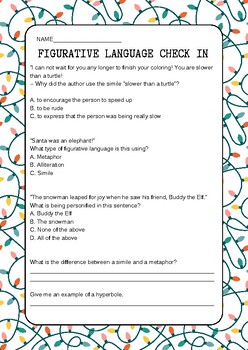 Preview of Figurative Language Check-In (winter themed)