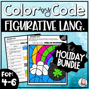 Preview of Figurative Language Color by Number Holiday Bundle