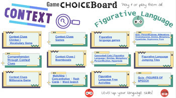 Preview of Figurative Language Context Clues Game Choice Board & Exit Pass FUN EOC PREP