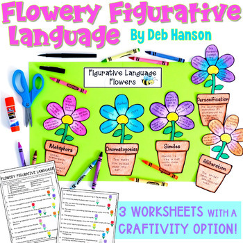 Preview of Figurative Language: Three Worksheets with Flower Craftivity Option