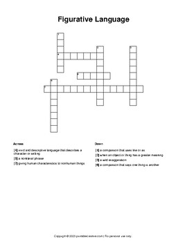 Preview of Figurative Language Crossword Puzzle.