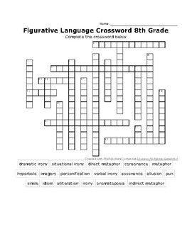 Figurative Language Crossword Puzzle 3 by Roslyn Terre TPT
