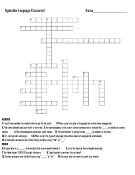 Figurative Language Crossword Puzzle by Madeline Wiles TpT