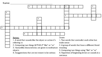 Figurative Language Crossword Puzzle by Copeland Corner TpT