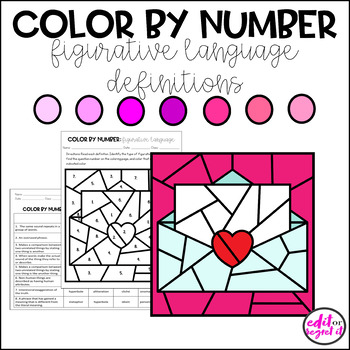 Preview of Figurative Language Definitions Color by Number Valentine's Day