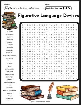 Preview of Figurative Language Devices Word Search Puzzle