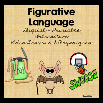 Preview of Figurative Language Digital + Printable Video Lessons & Organizers