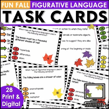 Preview of Figurative Language Task Cards - Fall Digital and Printable Bundle