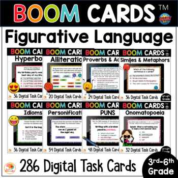 Preview of Figurative Language Review BOOM CARD™ BUNDLE Alliteration Personification & MORE
