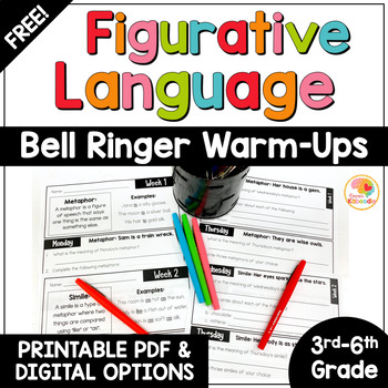 Preview of Daily Figurative Language Bell Ringer Warm-Up Activities for 3rd Grade and UP