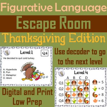 Preview of Figurative Language Escape Room Thanksgiving ELA
