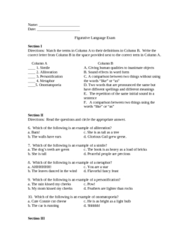 Preview of Figurative Language Exam