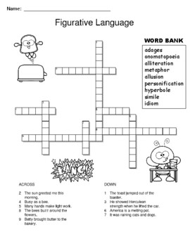Figurative Language Examples Crossword Puzzle by Acres of Activities