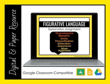 Preview of Figurative Language Explanation Assignment: Digital(Google Classroom) & Paper