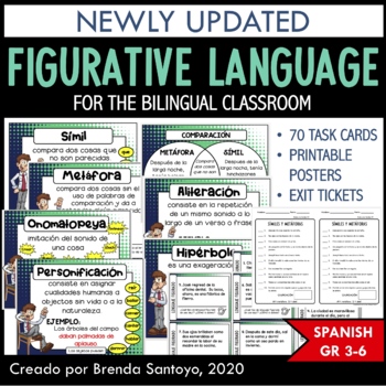Preview of Figurative Language/ Lenguaje Figurado Task Cards and Exit Tickets - Spanish