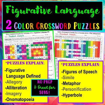 Preview of Figurative Language - Figurative Speech - 2 Color Crossword Puzzles