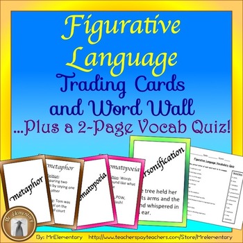 Preview of Figurative Language Vocabulary Cards, Word Wall and Quiz