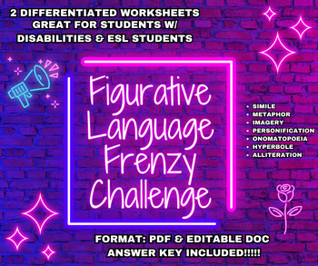 Preview of Figurative Language Frenzy Challenge Worksheet