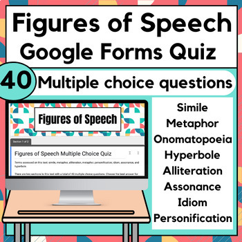 Preview of Figurative Language Google Forms Quiz | 40 QUESTIONS | Figures of Speech Quiz