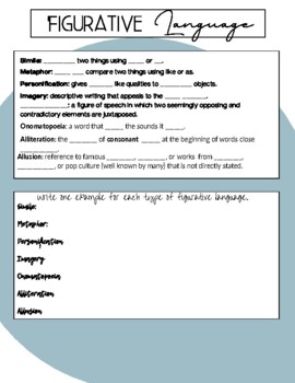 Preview of Figurative Language Guided Notes