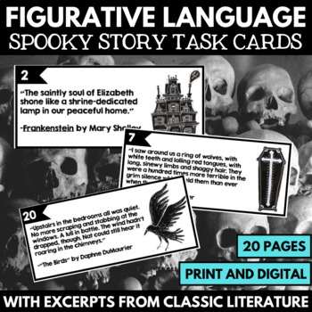 Preview of Figurative Language Halloween - Short Stories Figurative Language Task Cards