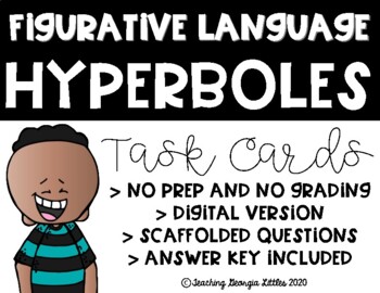 Preview of Distance Learning Figurative Language Hyperbole Task Cards (Digital and Print)