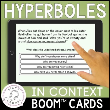 Preview of Figurative Language Hyperboles In Context BOOM CARDS™ Speech Therapy