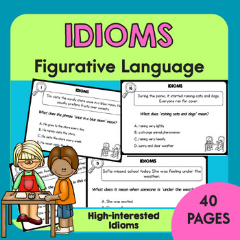 Preview of Figurative Language | 40 IDIOMS ELA Task Cards for 3rd 4th 5th graders