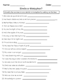 Figurative Language, Identify Simile & Metaphor, Worksheet