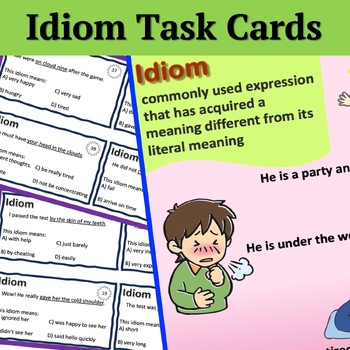 Preview of Figurative Language | Idiom Task Cards | Worksheets | Anchor Chart  | Grades 3-6