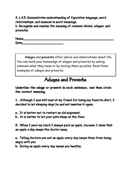 Worksheet Adages And Proverbs Circle The Correct Word To
