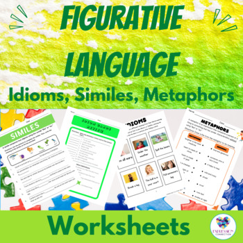 Preview of Figurative Language 2nd to 5th Grade Speech Therapy Worksheets Bundle